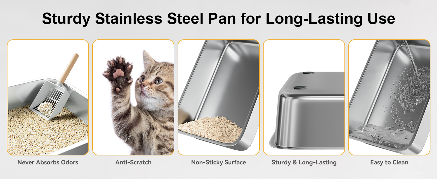 YITAHOME Stainless Steel Cat Litter Box, XXL Extra Large Metal Litter Tray with Scoop Non-Slip Bottom, Anti-Leakage, Non-Stick Surface, Easy to Clean, 60x40x30 CM for Cats (Grey) 18 cat litter tray