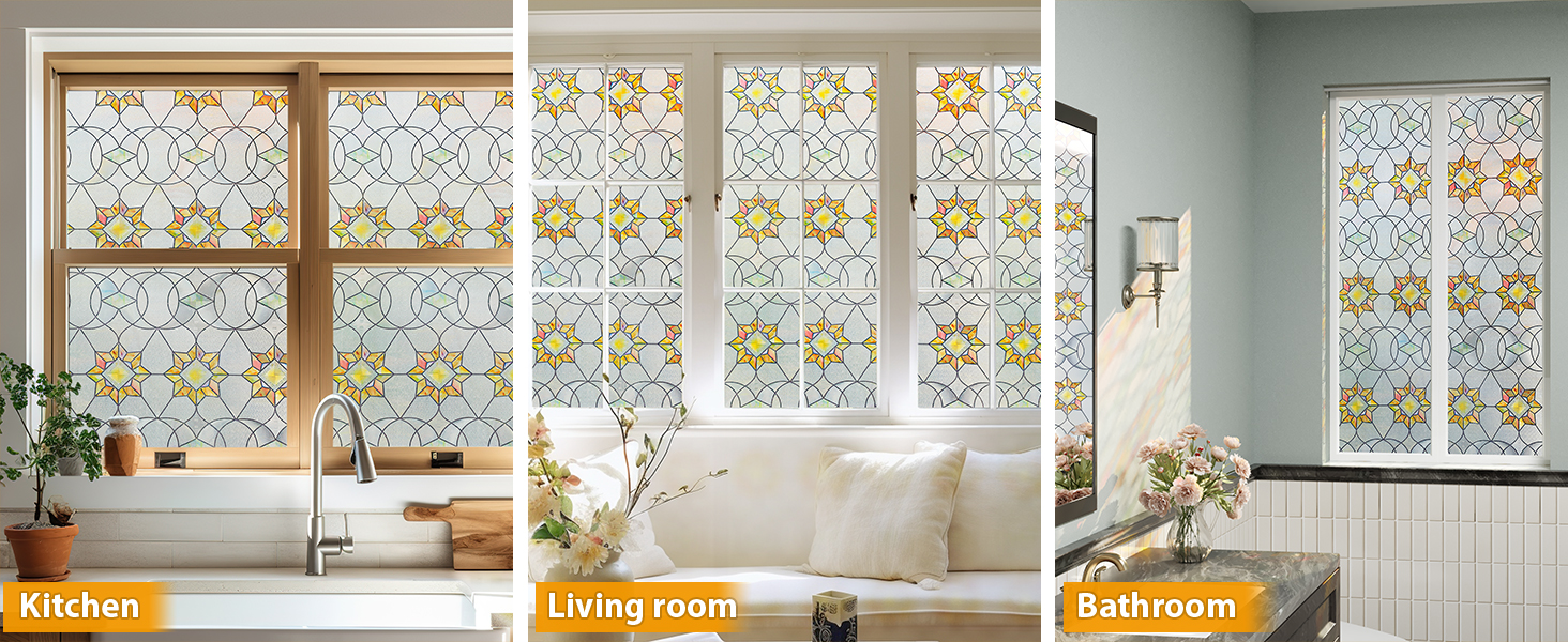 Oxdigi 3D Stained Glass Window Film Decorative Window Tint