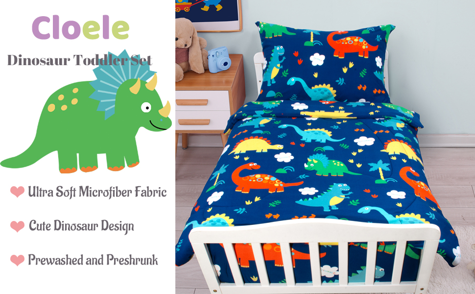 Cloele Dinosaur Toddler Bedding Set 3 Piece Toddler Bed