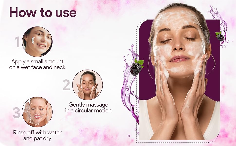 Mulberry Skin Brightening Face Wash gently massage circular motion rinse with water
