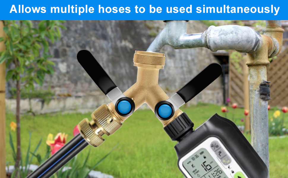 Brass Garden Hose Splitter, Hose y Splitter with Shutoff