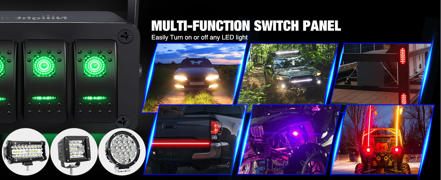 Nilight 3 Gang Rocker Switch Box with PD Type C and QC 3.0 USB Charger Voltmeter
