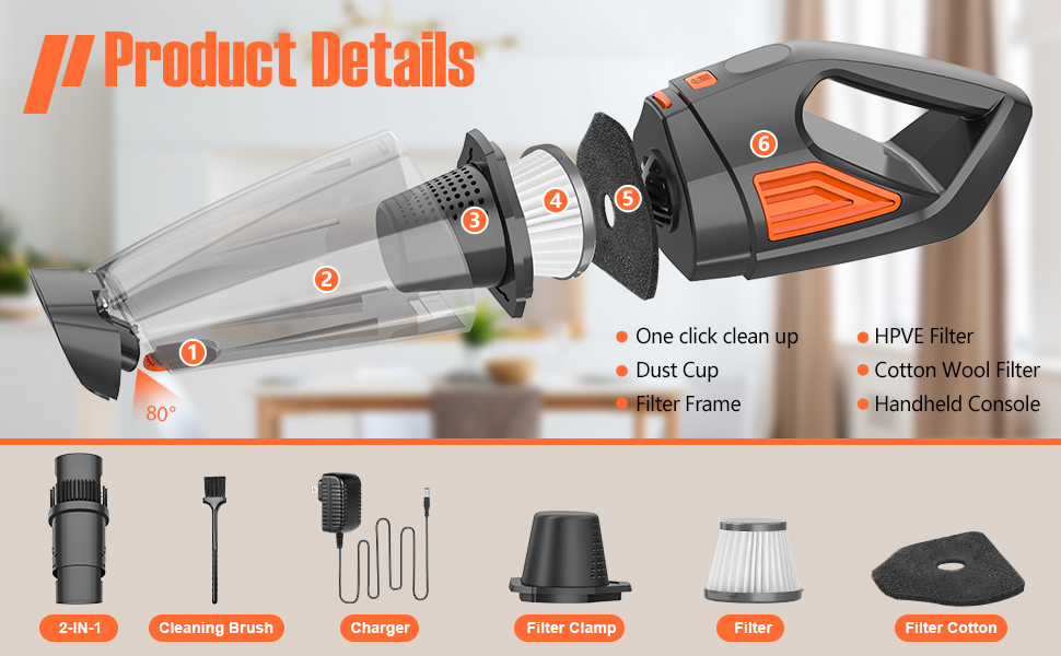 Jeshow Handheld Vacuum Cordless Car Vacuum,9000PA Strong