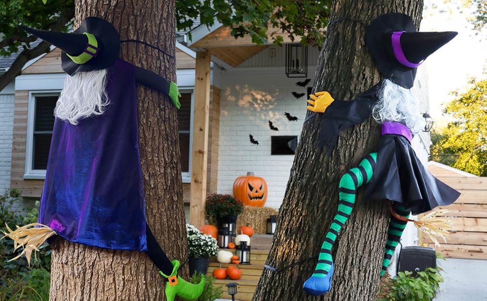 Halloween Decoration Outdoor Large Crashing Witch into Tree160cm H