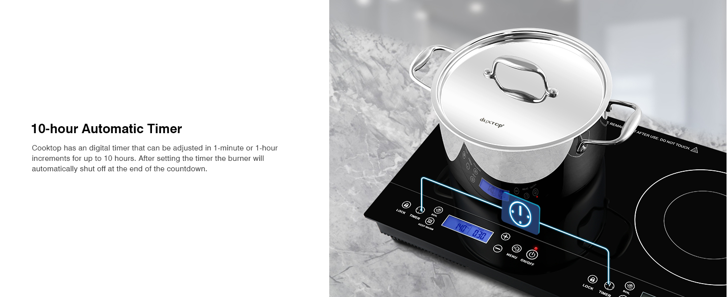 Duxtop LCD 1800W Portable Induction Cooktop 2 Burner, Built