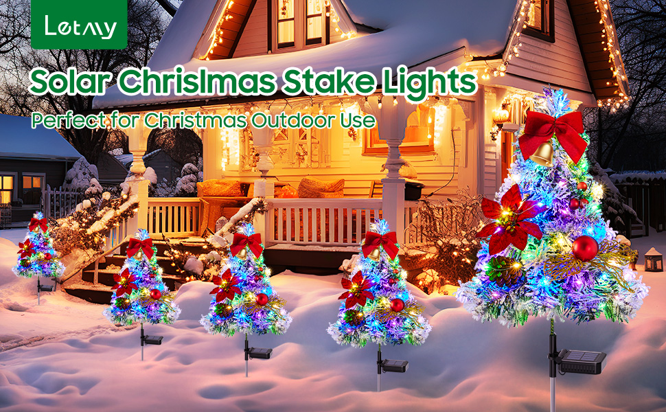 LETMY Christmas Decorations Outdoor Solar Lights, 2 Pack Christmas Tree