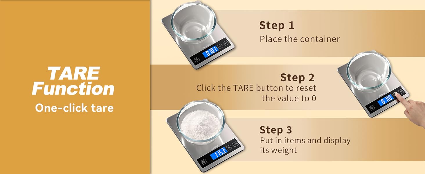 BAKFEE Food Scale, 33lb Digital Kitchen Scale with Stainless Steel & Tempered Glass