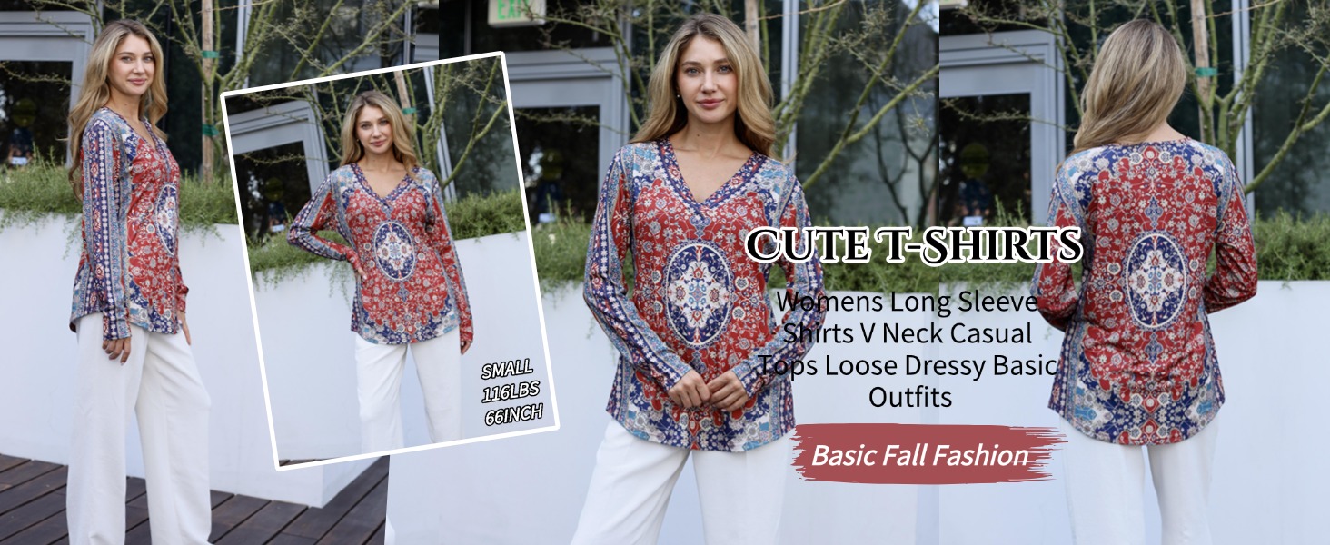 Women Long Sleeve Shirts 2025 Fall Dressy Casual Tops Trendy Blouses Cute T-Shirts