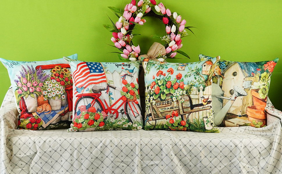 ONWAY Spring Pillow Covers 20x20 Set of 4 Floral Truck