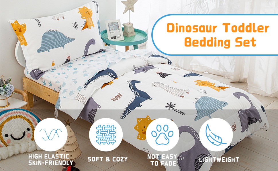 WONGS BEDDING Dinosaur Toddler Bedding Set Ultra Soft