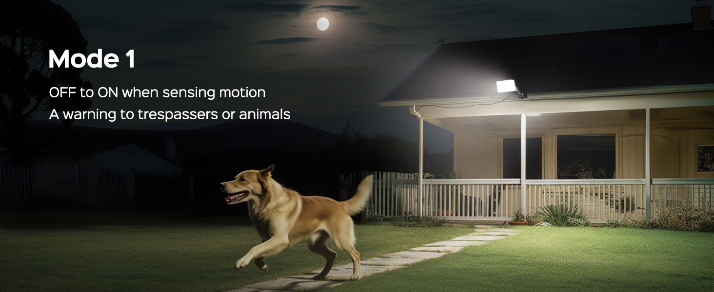 mode 1, off to on when sensing motion. A warning to trespassers or animals