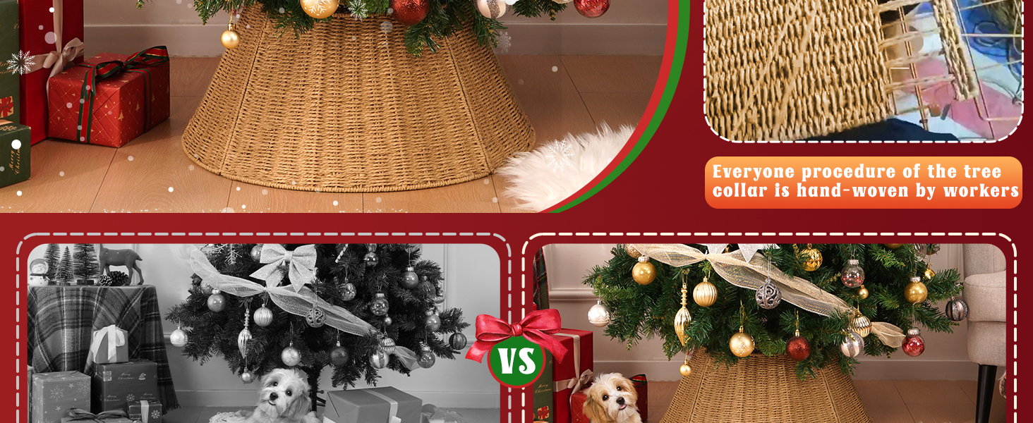 Woven Christmas Tree Collar, 24in Handcrafted Rattan Tree