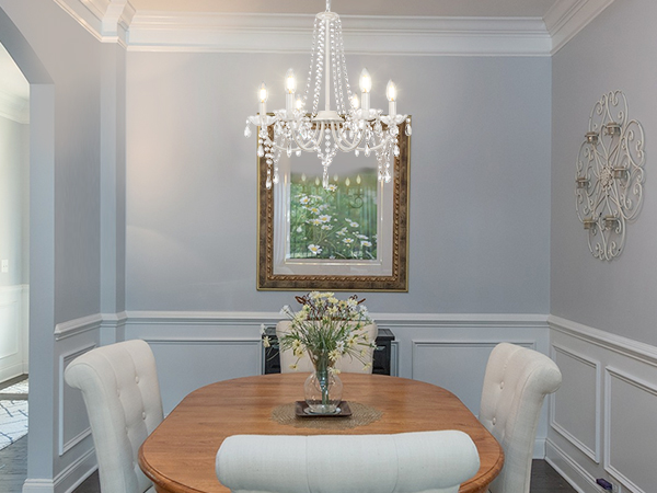 Lin Crystal  LynPon White Crystal Chandeliers for Bedroom, 6 Lights White