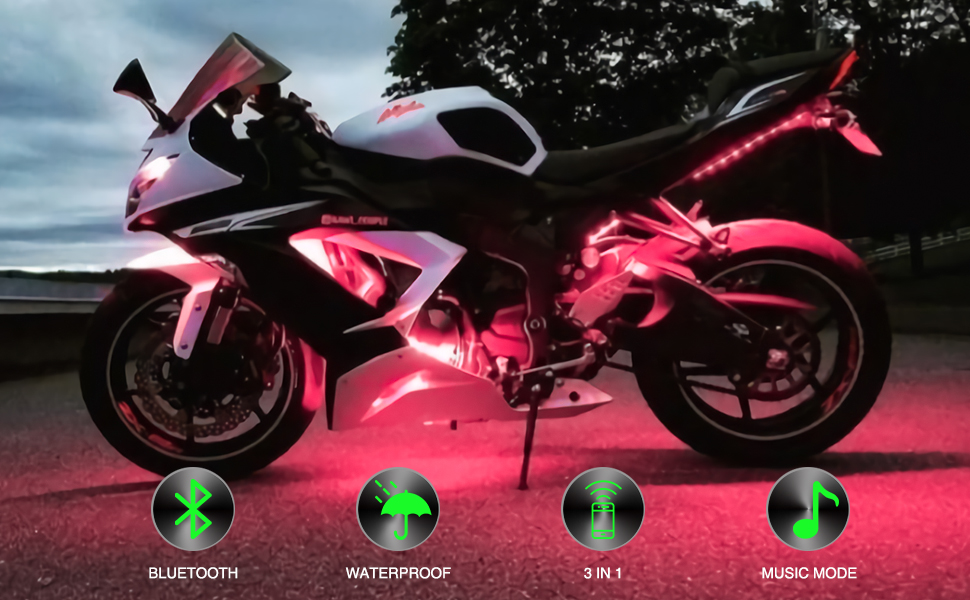 16 Pcs Motorcycle Underglow LED Light Kit, Kenpiko Motorcycle LED Light Kit with