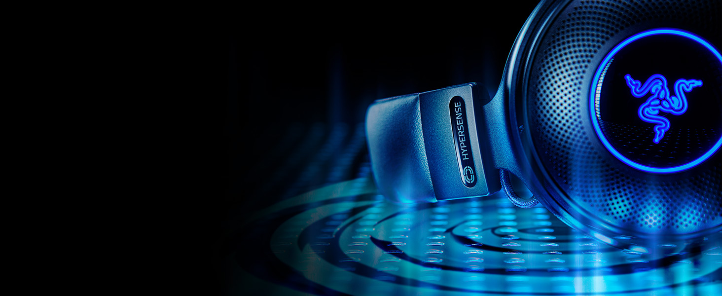 Gaming or tech-themed background with blue illuminated patterns and designs on black background.