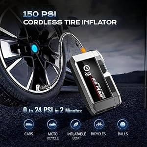 150 PSI Cordless tyre inflator for car bike basket ball air pump jump starter power bank flash light