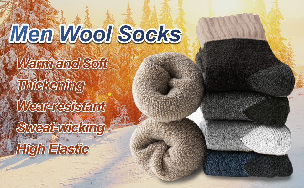 Josnown Men's Warm Socks, 5 Pairs Men's Winter Wool Socks, Thick, Soft