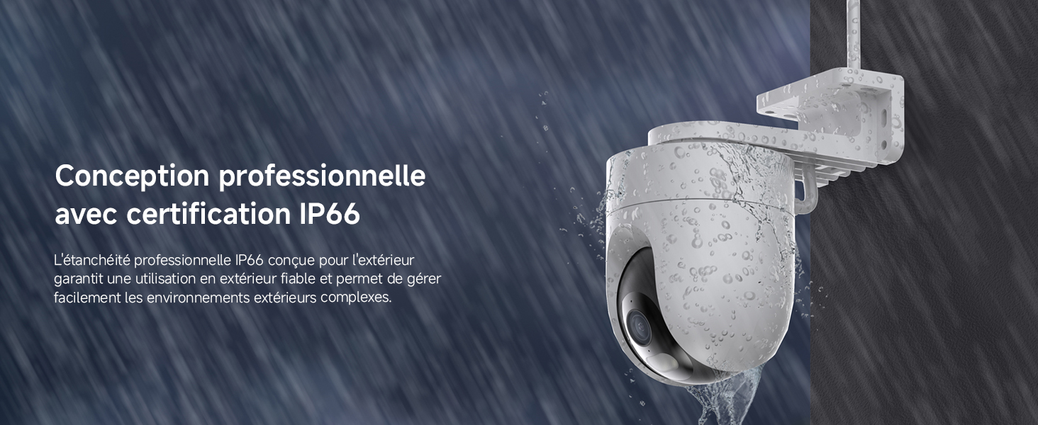 Le texte se lit comme suit : « Conception professionnelle avec certification PPA ». Schéma d'installation de la caméra de sécurité illustré sur fond sombre et orageux.