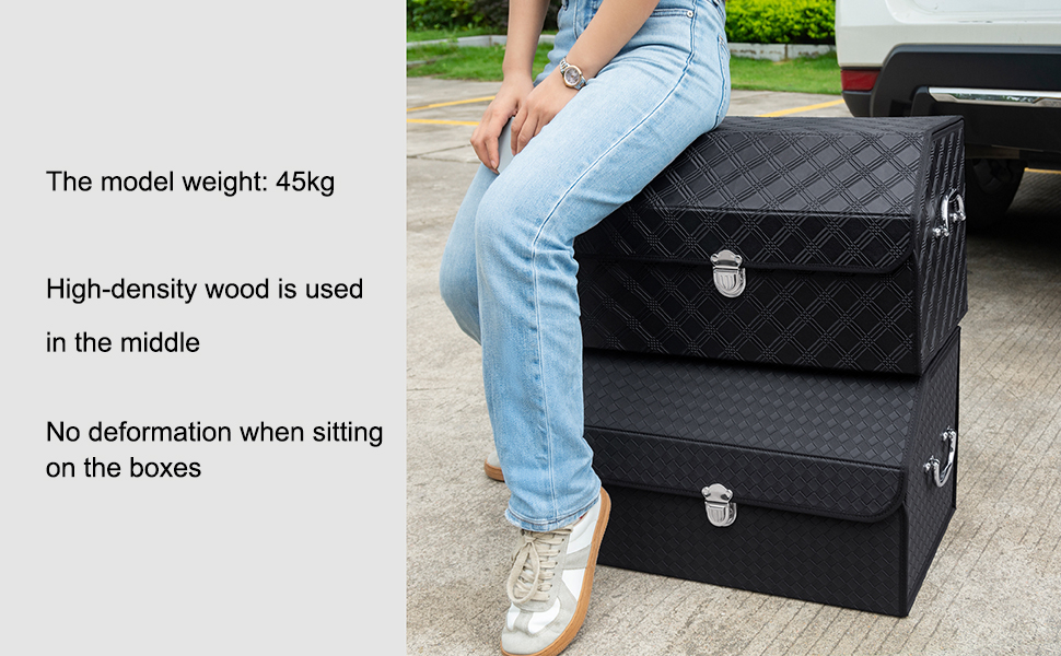 MolonButterfly Car Trunk Organizer Hard Case with Lid, Car Leather Storage Box with