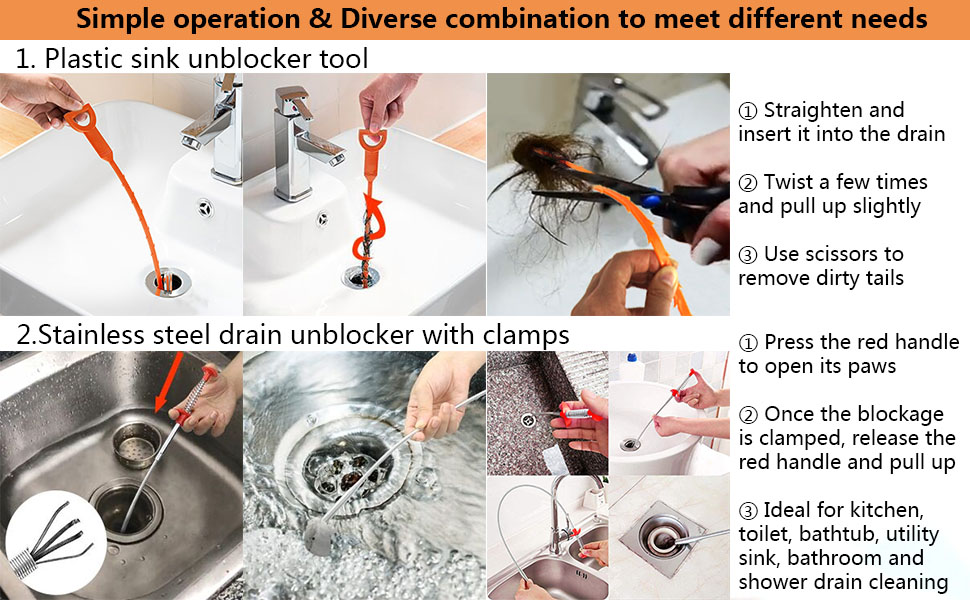 Forlivese Drain Snake,6 Pack Shower Drain Unblocker,Multifunctional
