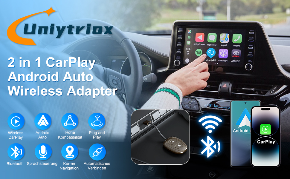CarPlay Android Auto Wireless Adapter, 2 in 1 Wireless Carplay Adapter ...