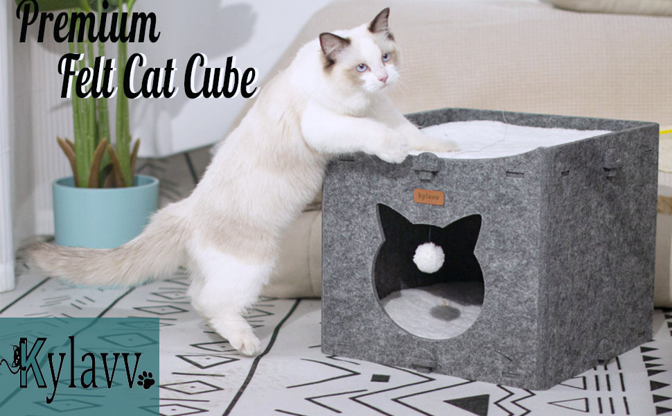 Felt Cat Cave Beds for Indoor Cats, Large Cat House Cube