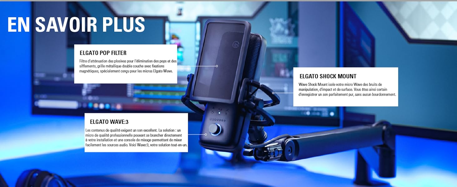 microphone elgato;micro à condensateur;support antichoc elgato;filtre antipop elgato