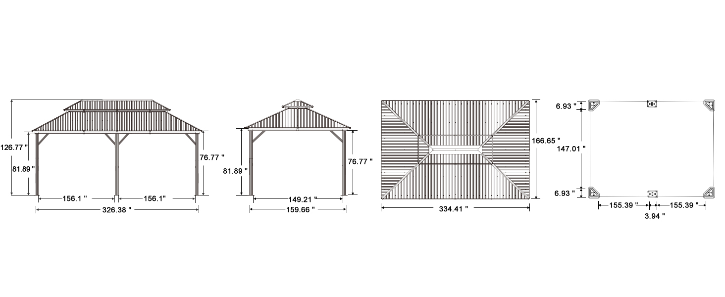 Outdoor Hardtop Gazebo Aluminum Pavilion with Galvanized Steel Double Roof