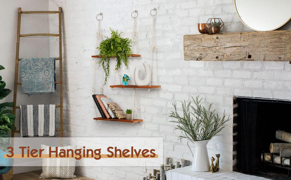 Liitrton Hanging Shelf Hanging Shelves for Wall 3 Tier Boho