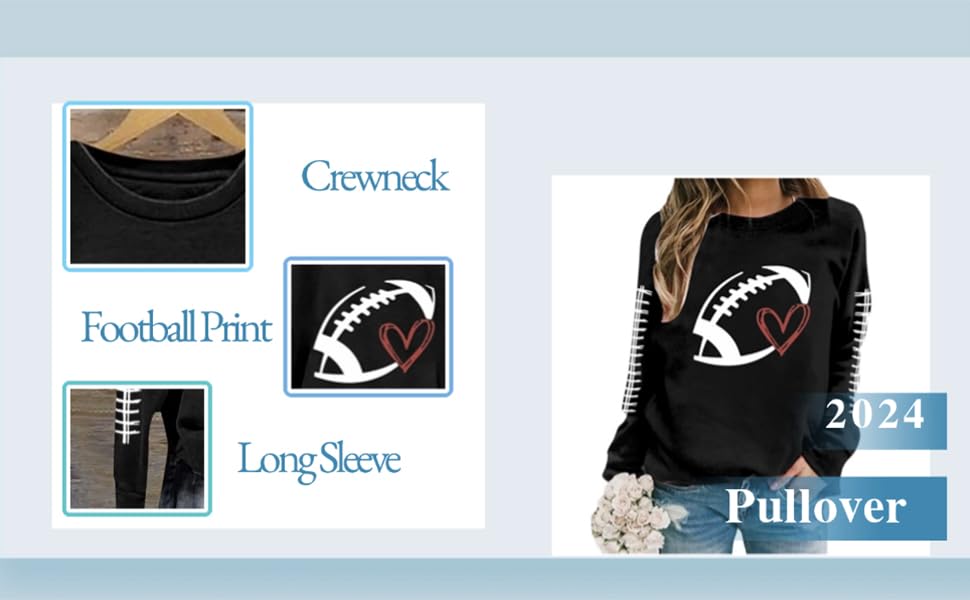 GOFULY Womens Football Sweatshirts Trendy Crewneck Pullover Oversized Fall Shirts