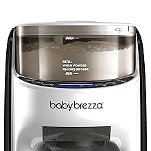 close up of baby brezza formula pro advanced airtight formula storage compartment