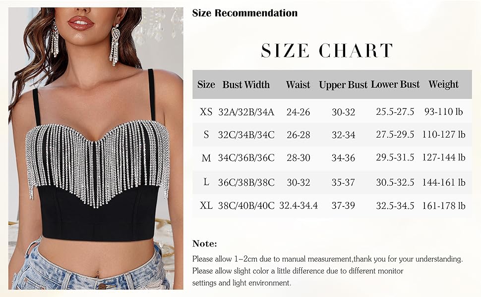 Segreto Women Sexy Rhinestone Tassel Crop Top Color Beaded