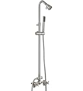 Cinwiny Brushed Nickel Wall Mounted Exposed Shower Fixtures with Hand Held Shower Head Outdoor Sh...