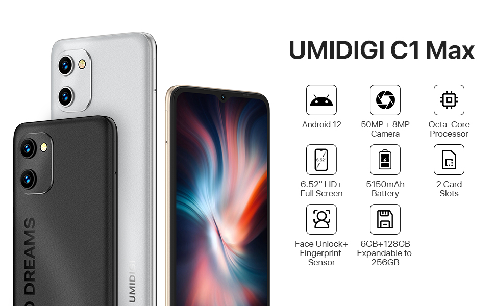 Amazon.com: UMIDIGI C1 MAX Cell Phone Unlocked,Android 12 50MP+8MP ...