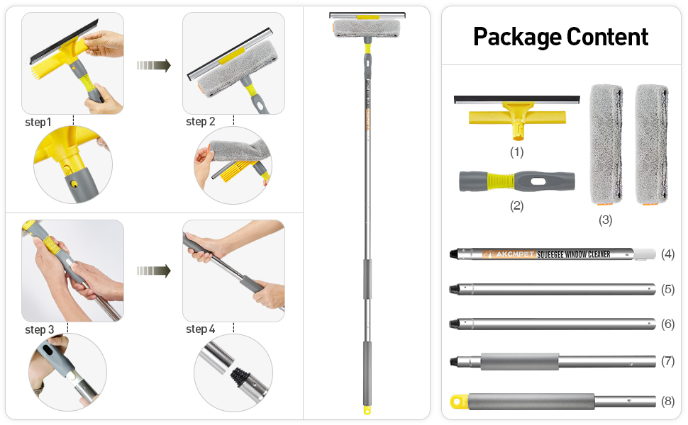 Akcmpet Squeegee for Window Cleaning, 2 in 1 Squeegee and