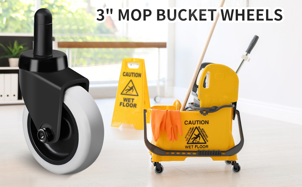 3" Mop Bucket Wheels Replacement, NonMarking TPR Castors