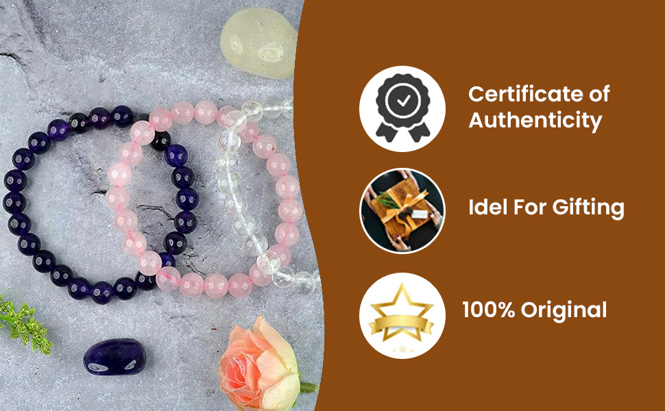 Clear Quartz Amethyst Rose Quartz Crystal Stone Bracelet 