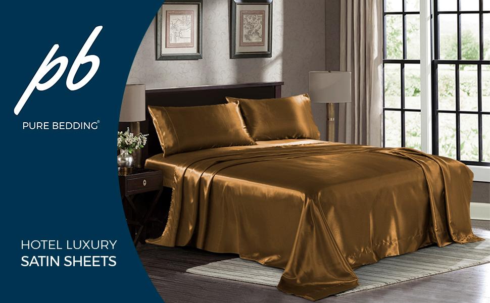 Satin Sheets Twin [3Piece, Coffee] Hotel Luxury Silky Bed Sheets