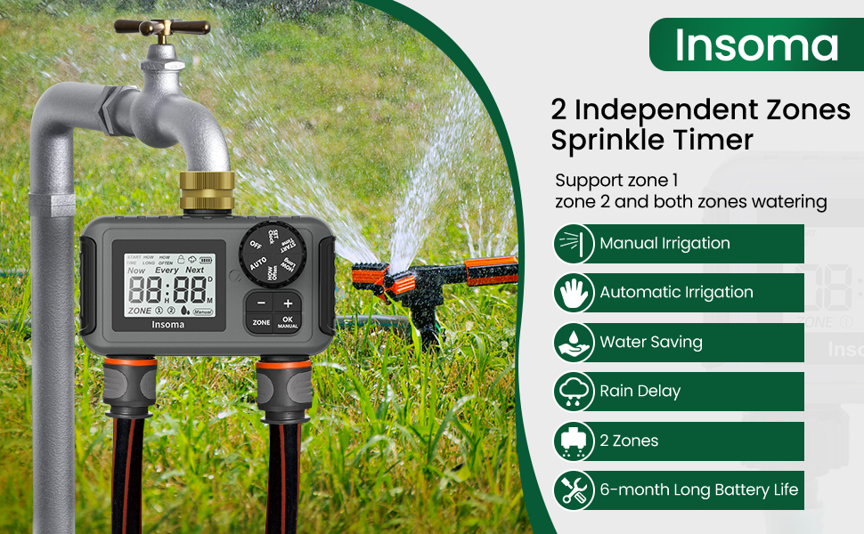[Upgraded Version] Insoma Sprinkler Timer with Brass Swivel