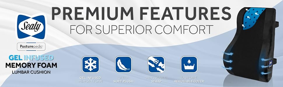 gel memory foam lumbar cushion cooling back support ergonomic pillow adjustable strap washable cover