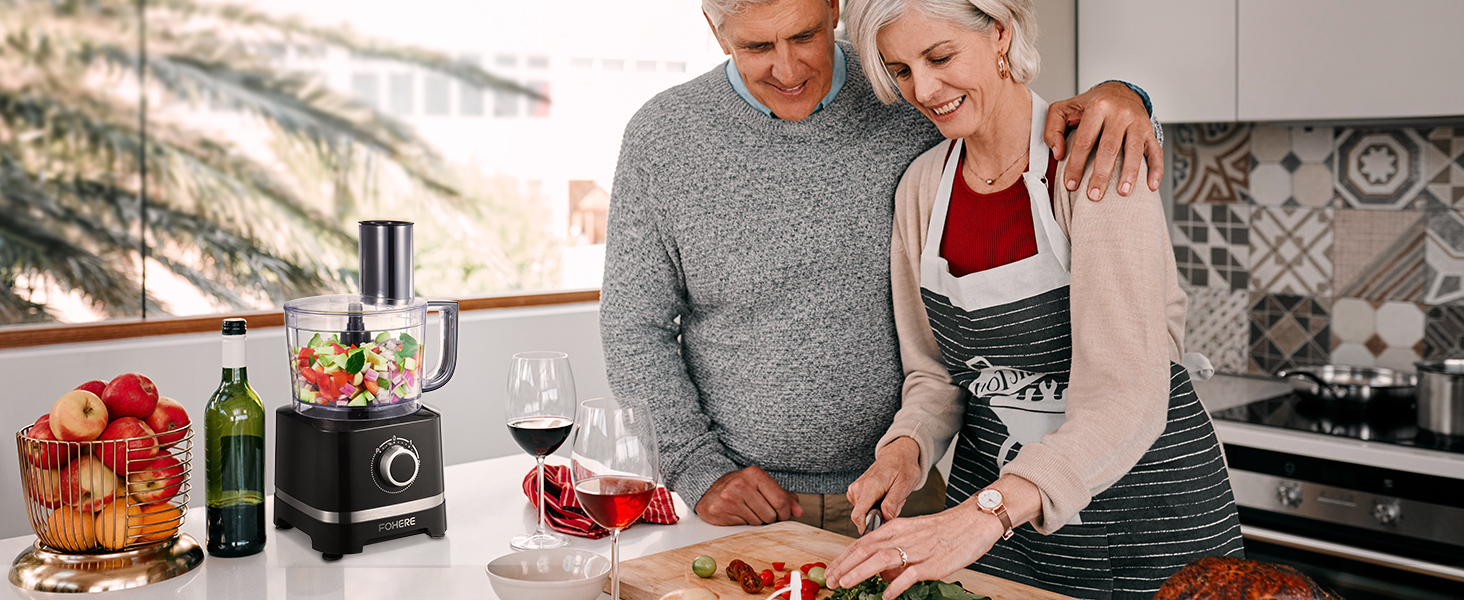 FOHERE Food Processor, 700W Compact Food Mixer with 4 Attachments for