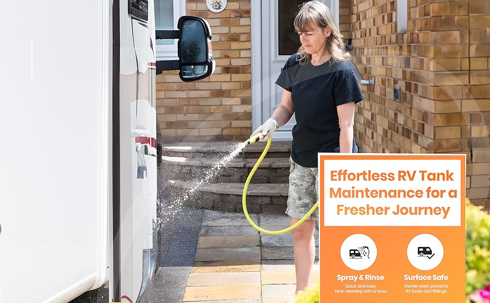 easy rv tank cleaner, spray rinse black tank, camper trailer septic maintenance