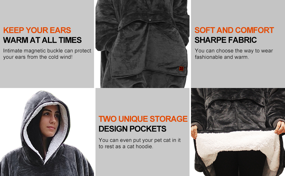 Junbig USB Wearable Heated Blanket Hoodie, Oversized