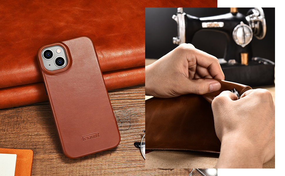 ICARER iPhone 14 Plus Case, 100 Genuine Leather Case with