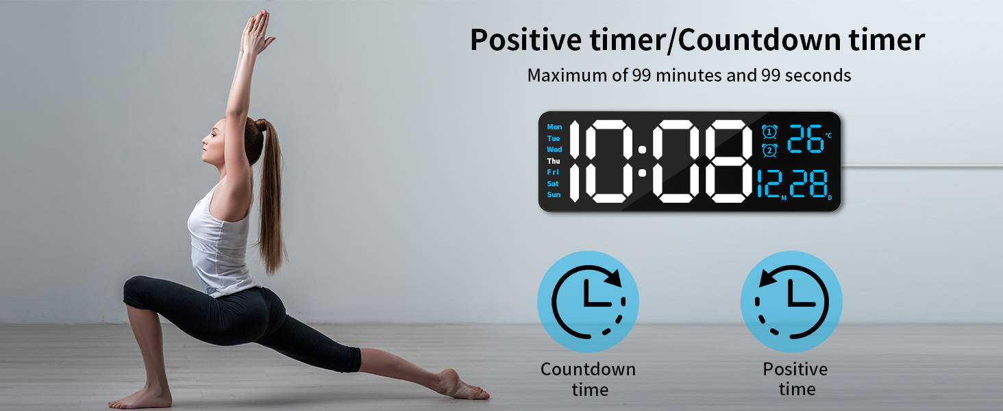 Digital Wall Clock with Remote Control, 16.2" Wall Clock