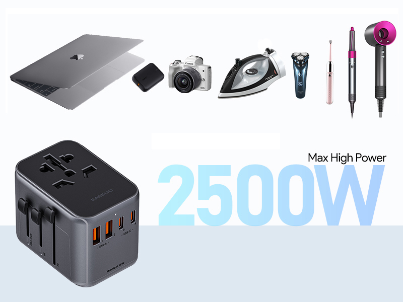Universal Travel Adapter, EASEMO International Wall Charger with 3 USB-C & 2 USB... 17 2500W