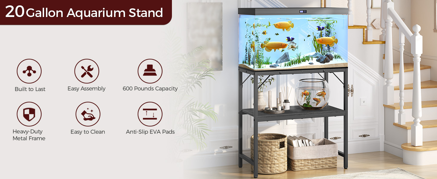 Aquarium Stand with 2-Tier Storage Shelves
