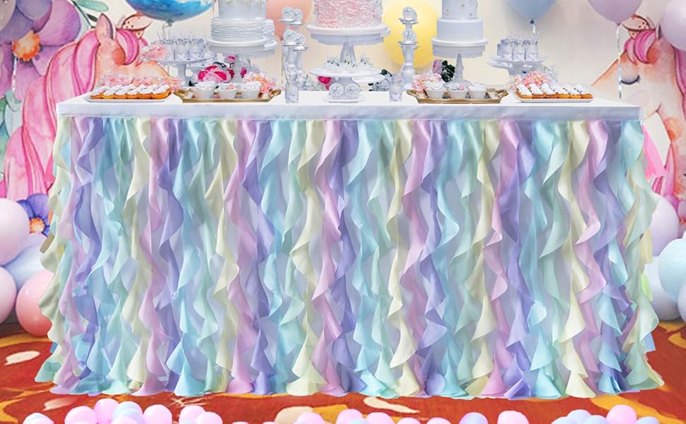 Leegleri Unicorn Tulle Curly Willow Table Skirt for