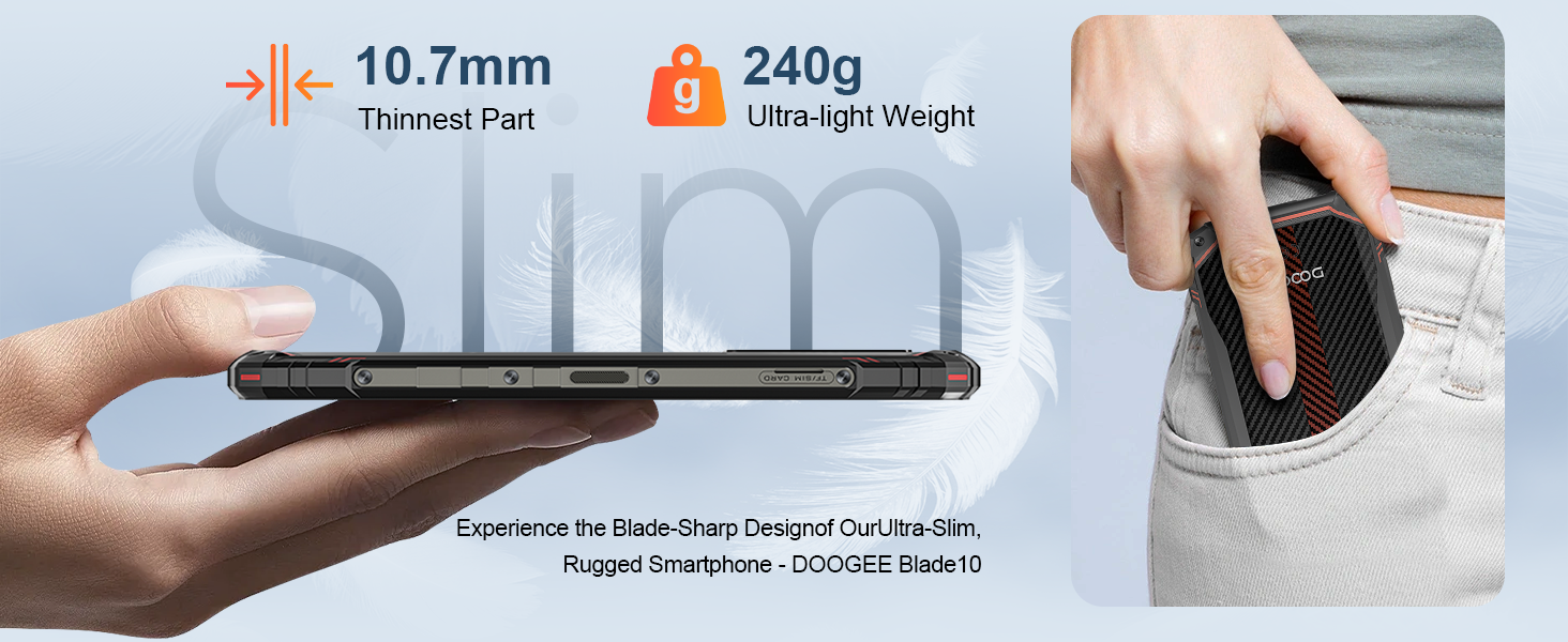 DOOGEE Blade 10 Rugged Smartphone(2024),Ultra-Thin Android 14 Unlocked Rugged Phone