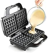 GLOBAL GOURMET Square Waffle Maker Iron Machine 1000W I Electric I Non-Stick Coating Mould I Deep...
